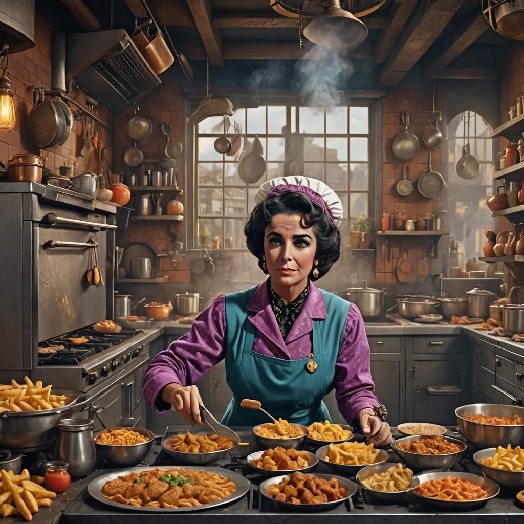 Elizabeth Taylor as Fry Cook: Detailed Matte Painting