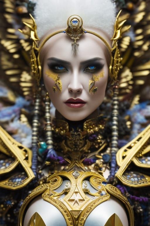 Majestic Queen with Cosmic Armor: Fantasy Art Portrait