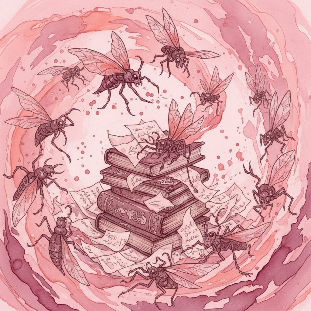 Intricately detailed alcohol ink illustration, insect/s, pri...