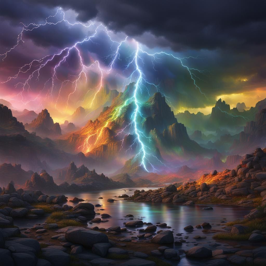 Rainbow Lightning in Detailed Digital Painting Style