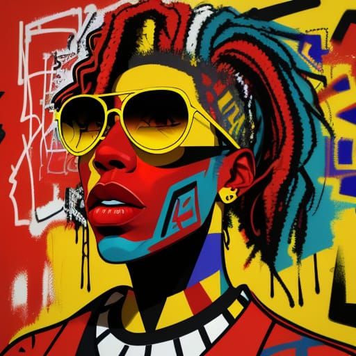 Pop Art Portrait with Graffiti, Abstract Expressionism Style