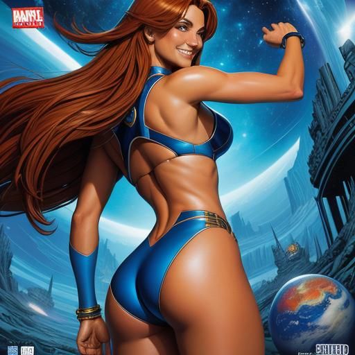 Blue Bikini Model on Alien Planet, Comic Book Art