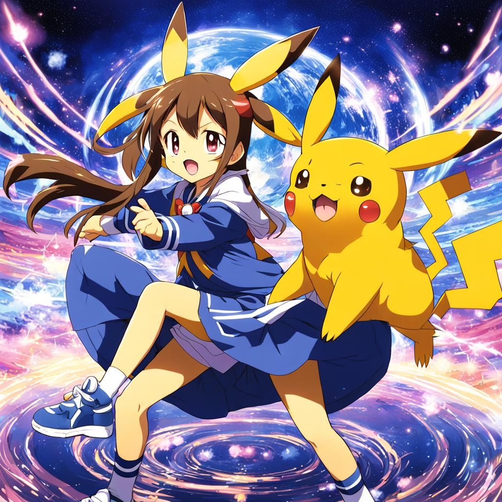 Pikachu and Riachu in Anime Key Visual Style