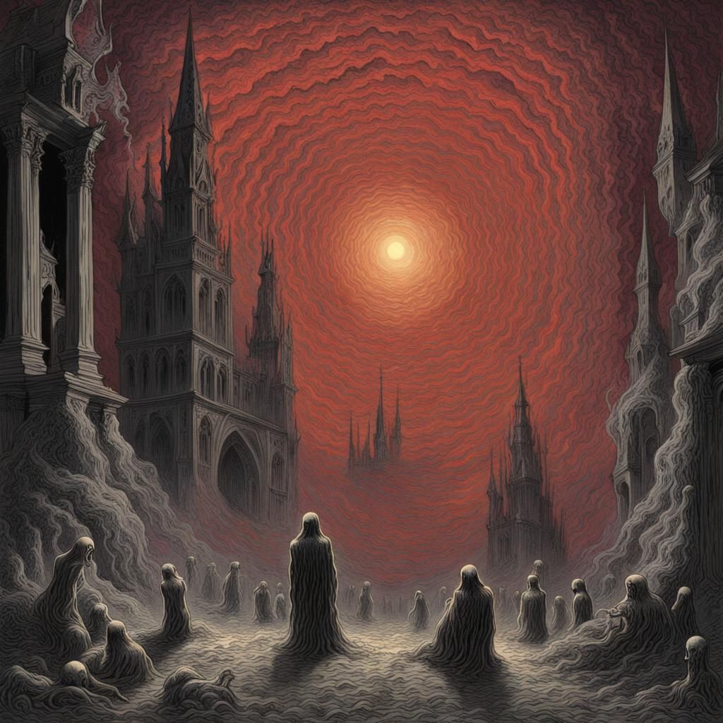 Psychedelic Horror Art in Gustave Doré Style