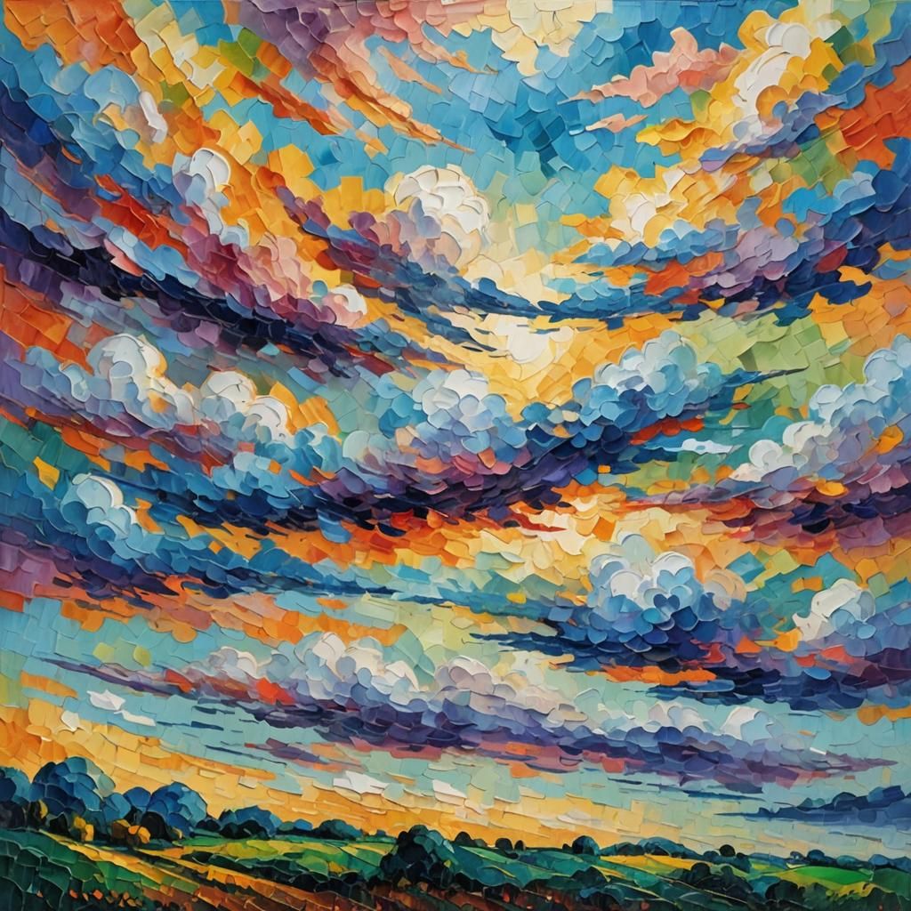 Colorful Skyscape in Expressionist Impasto Style