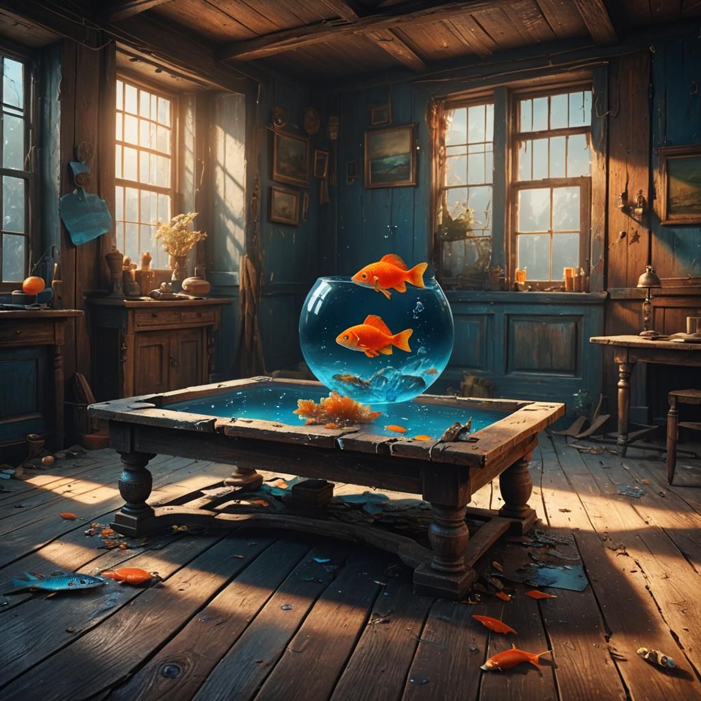Orange Fish in Tank Fantasy Concept Art