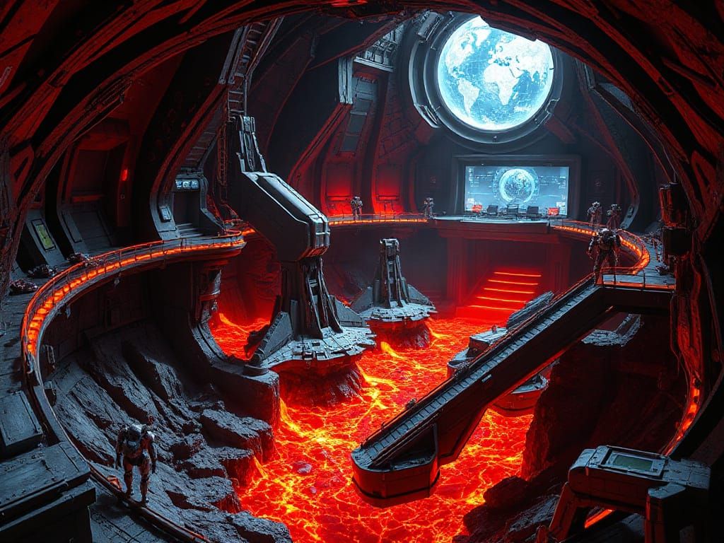 Volcanic Lair With Lava Rivers and Robotic Sentinels