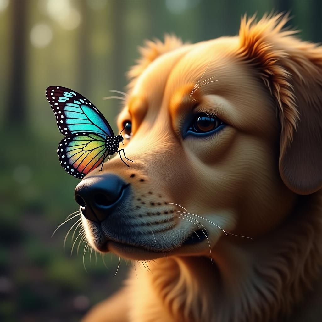 Butterfly on Dog's Nose: Detailed Digital Art