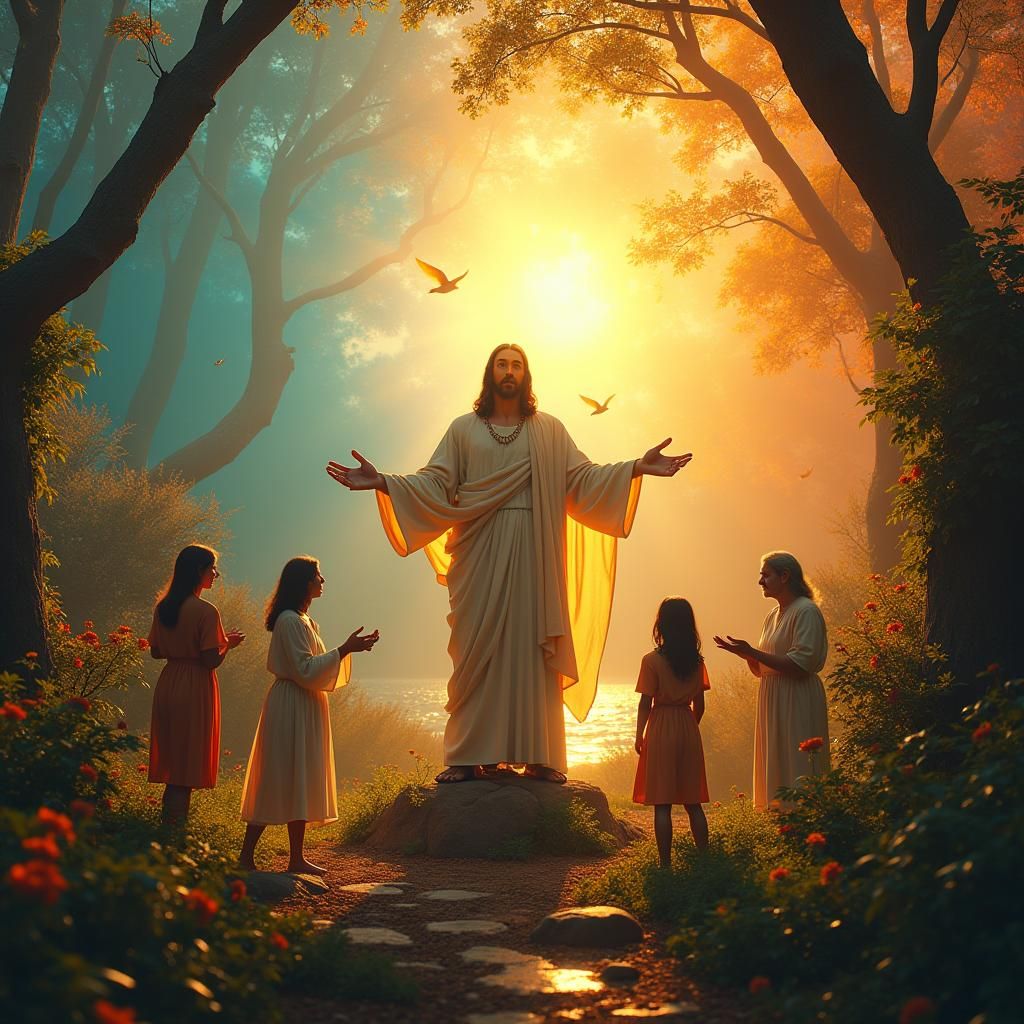 Jesus Christ Radiating Joy and Vitality in a Detailed Scene