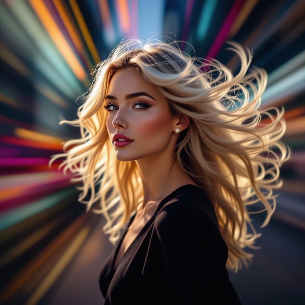 Dynamic Motion Blur Portrait of Woman with Flowing Hair