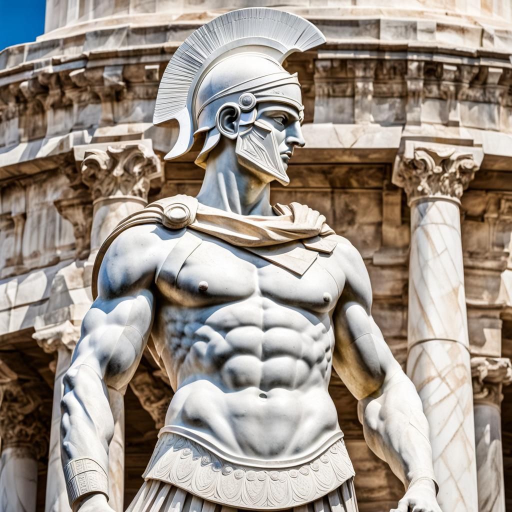 Spartan Warrior Statue in White Marble