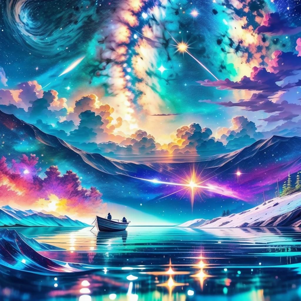 Boy Observes Sparkling Milky Way Reflection