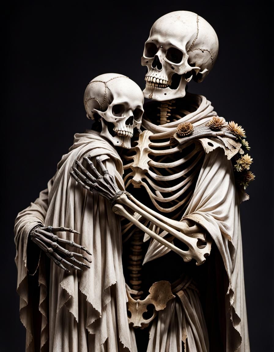 Touching Embrace Between Skeleton and Child