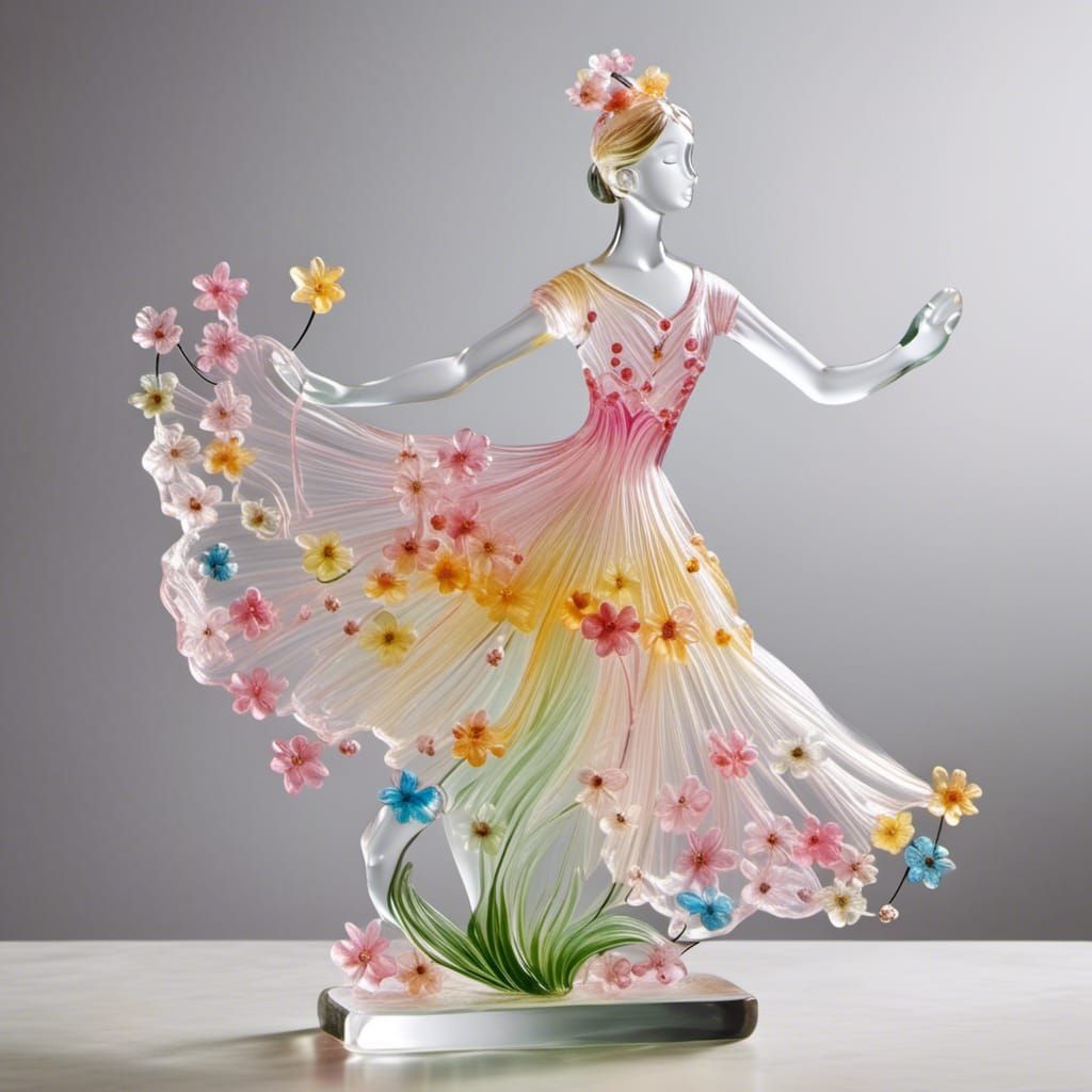 Translucent Ballerina with Pastel Flowers Glass Sculpture