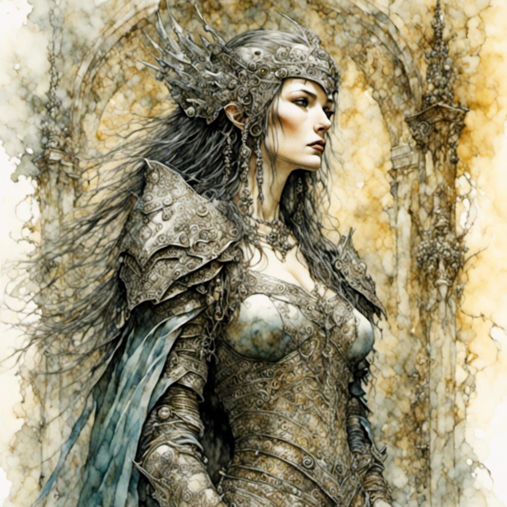 Armored Fantasy Warrior Woman in Grimdark Style