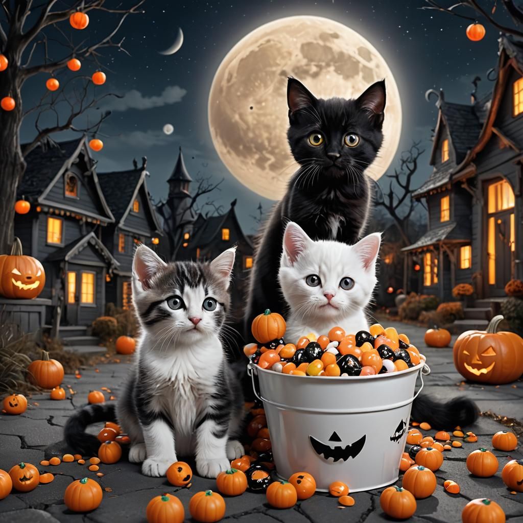 Kittens Celebrate Halloween: A Digital Matte Painting