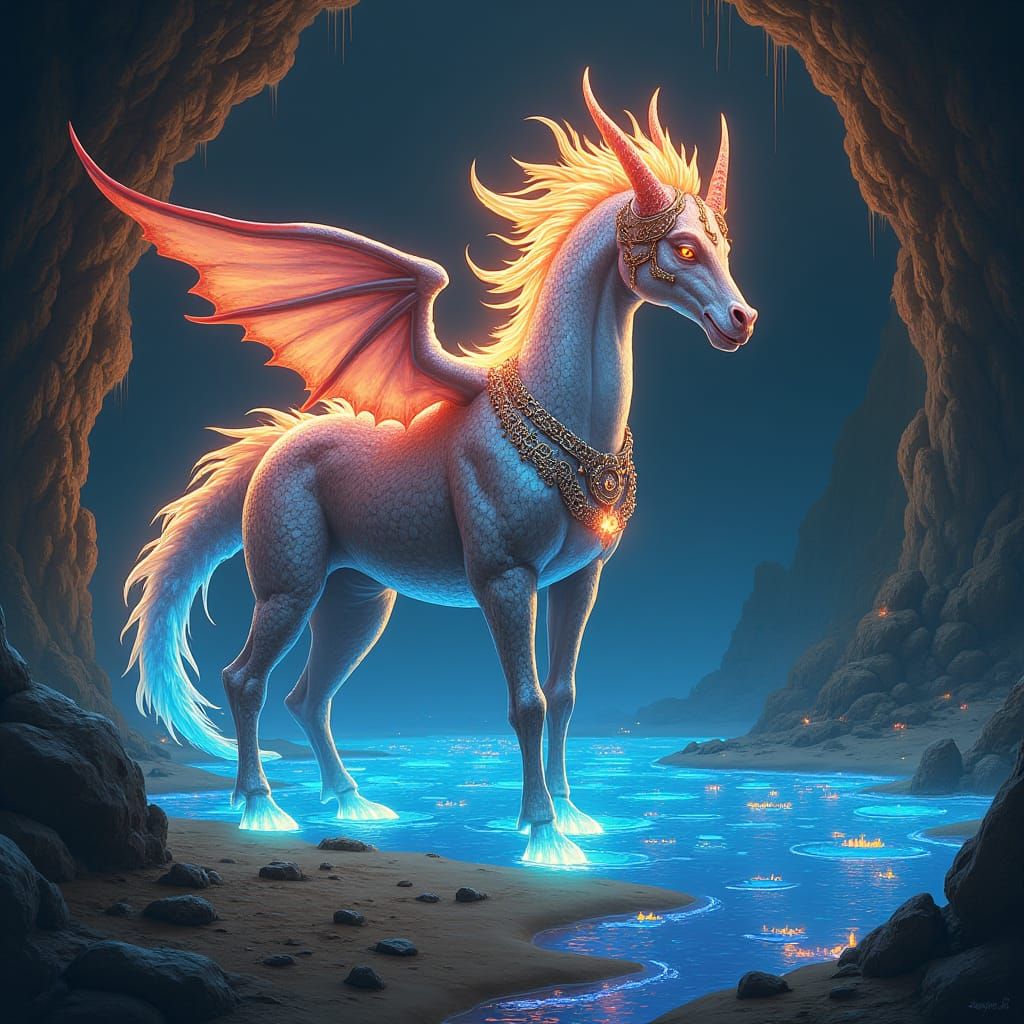 Dragon-Centaur Phoenix Hybrid in Mystical Cave