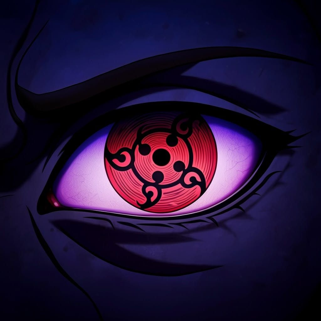 Ethereal Mangekyou Sharingan with Swirling Tomoe Symbols