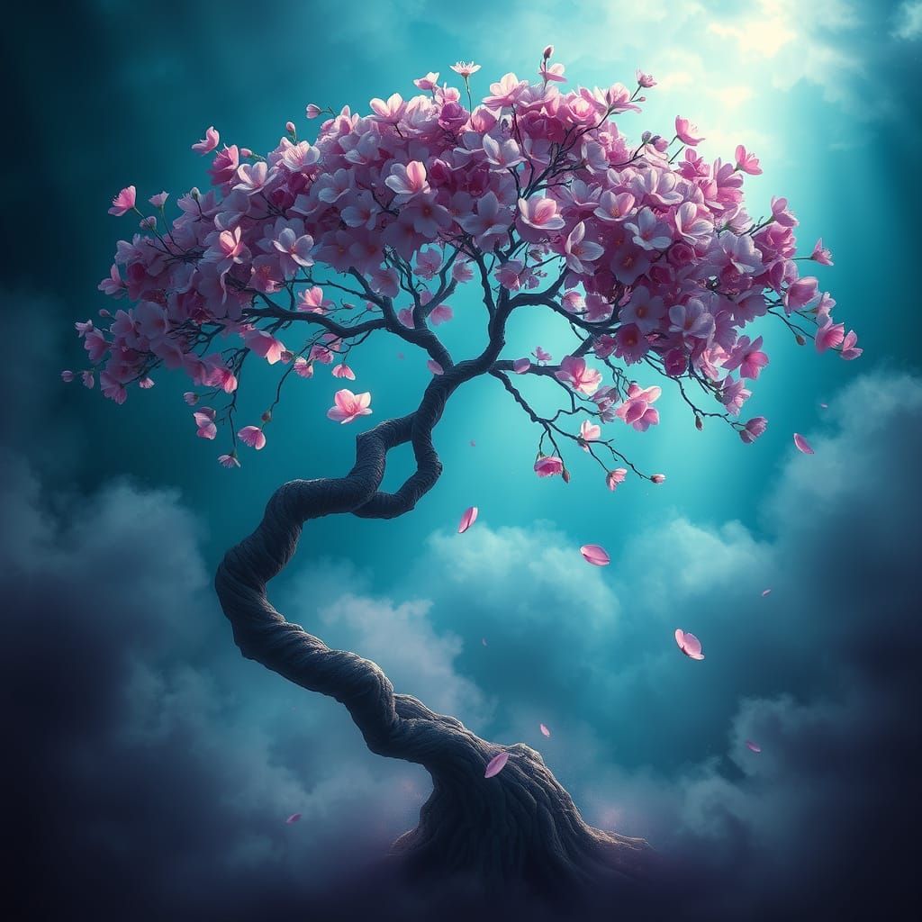 Ethereal Dreamflower Tree in Teal Void
