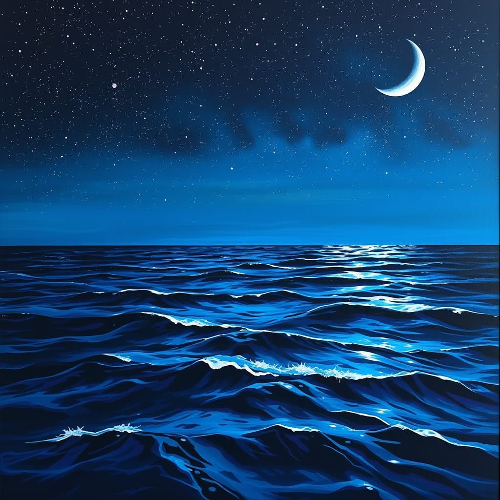 Tranquil Pacific Ocean Under Crescent Moon