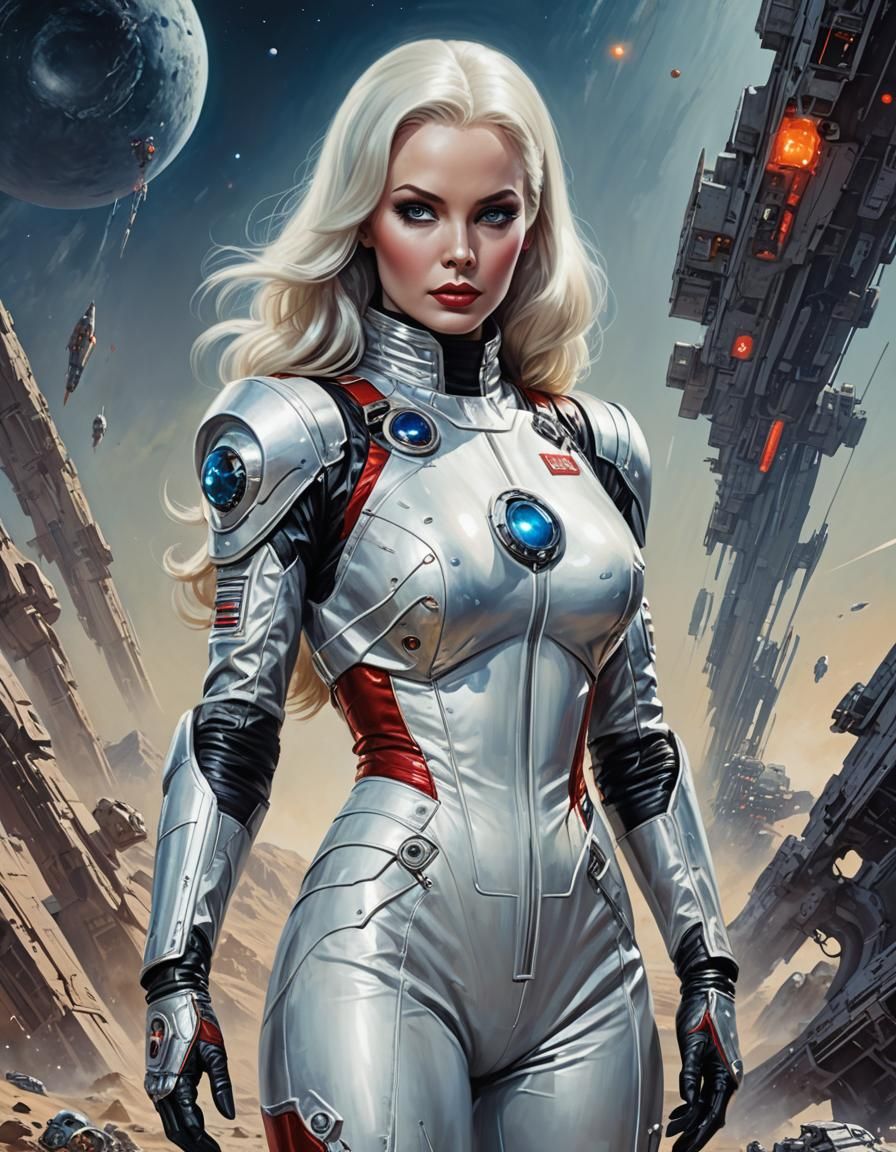 Platinum Haired Woman in Retro Sci-Fi Costume