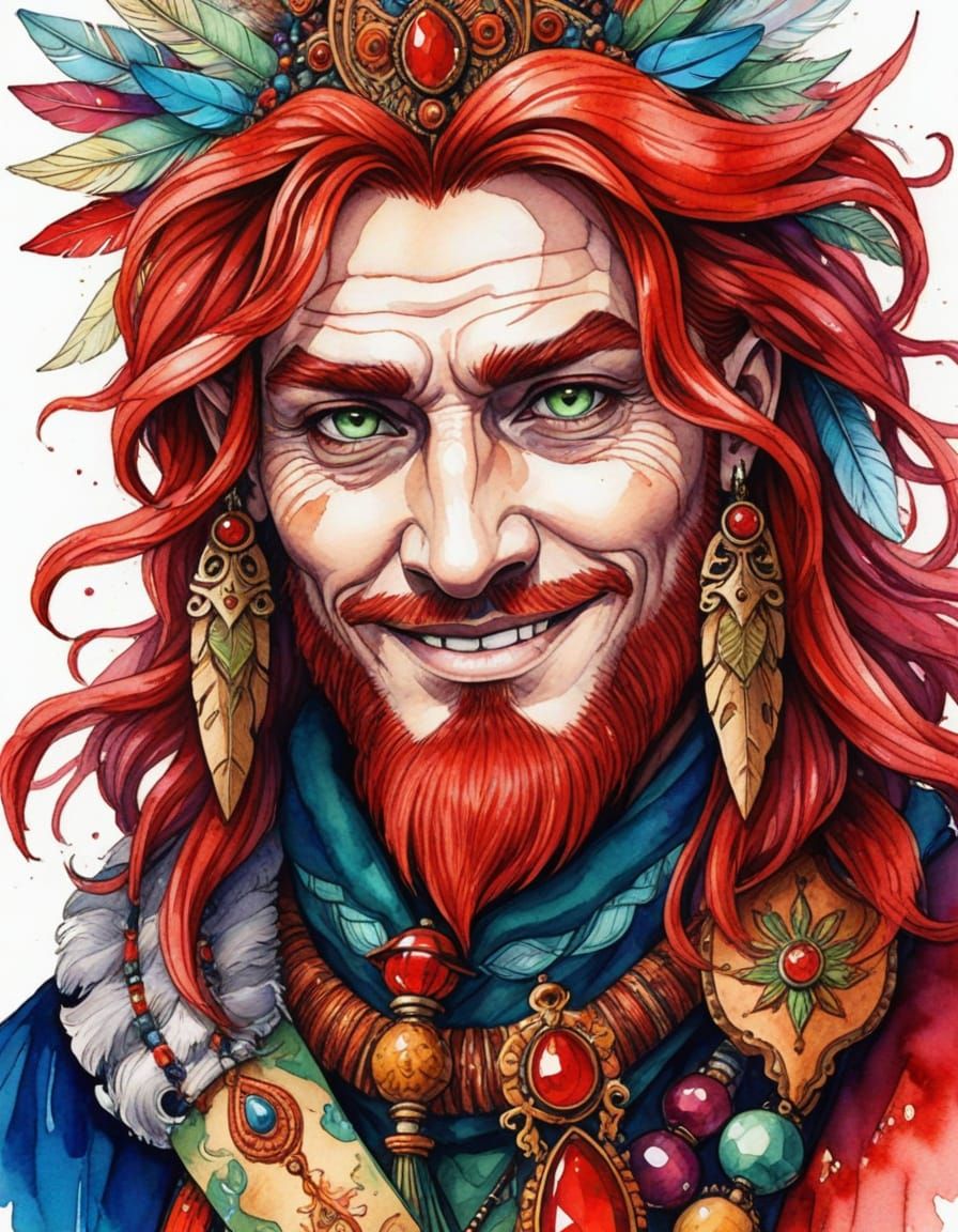 Charismatic Shaman Portrait in Teal Tones