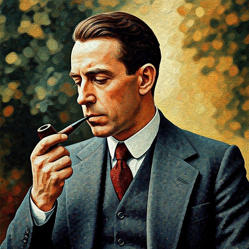 Pointillist Gentleman Smoking a Pipe in Style of Signac