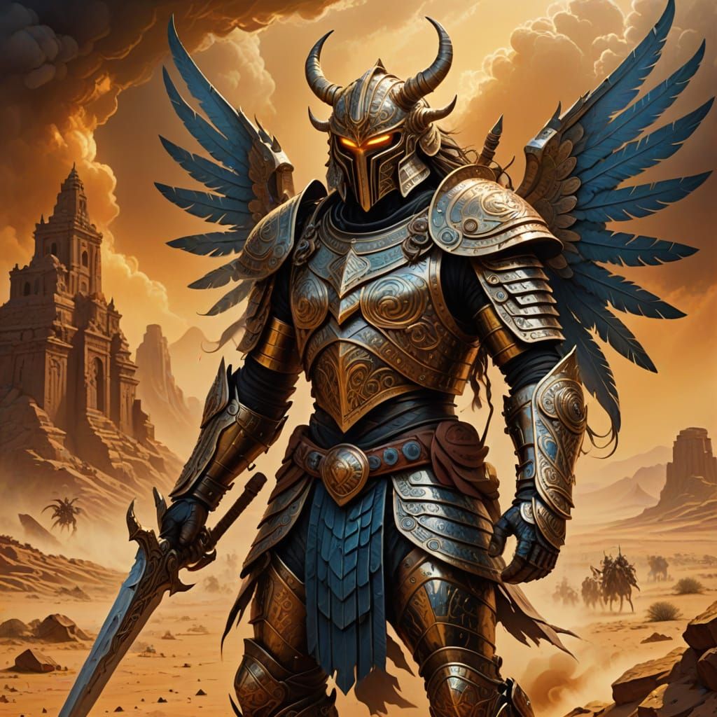 Vibrant Desert Warrior in Baroque Fantasy Armor