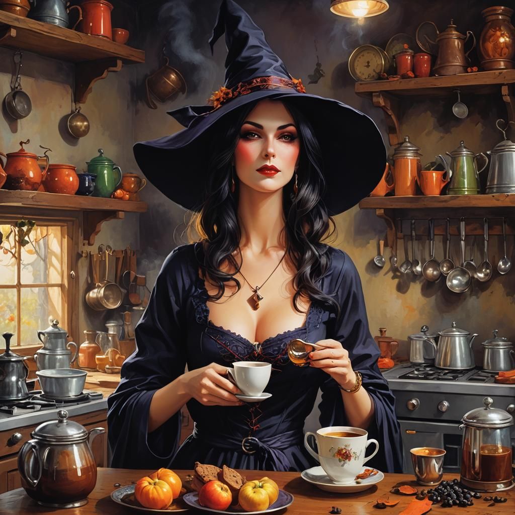 Vibrant Witch Coffee in Early Morning Kitchen