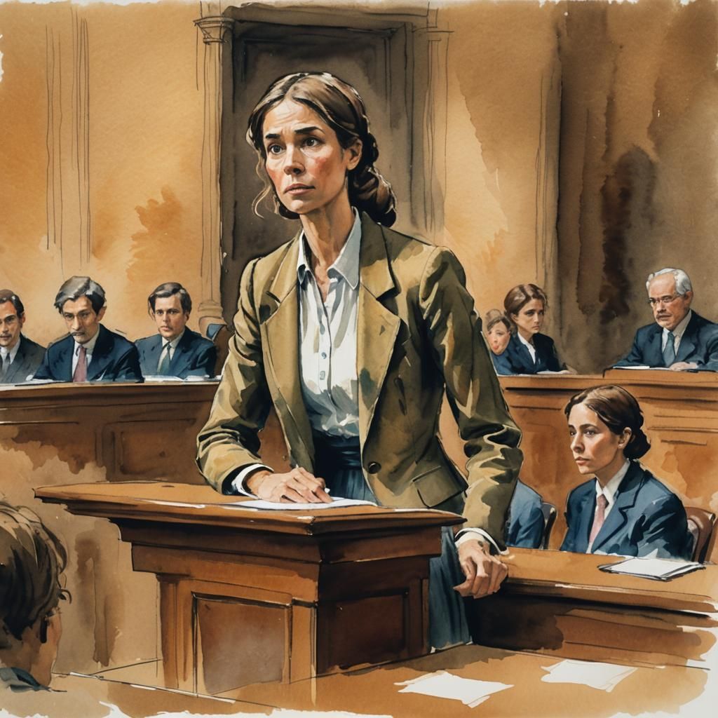 Watercolor Court Illustration of Woman Testifying