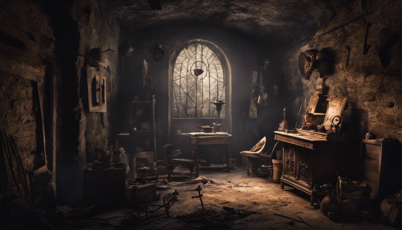 Horror Cellar with Portal Door in Noir Style