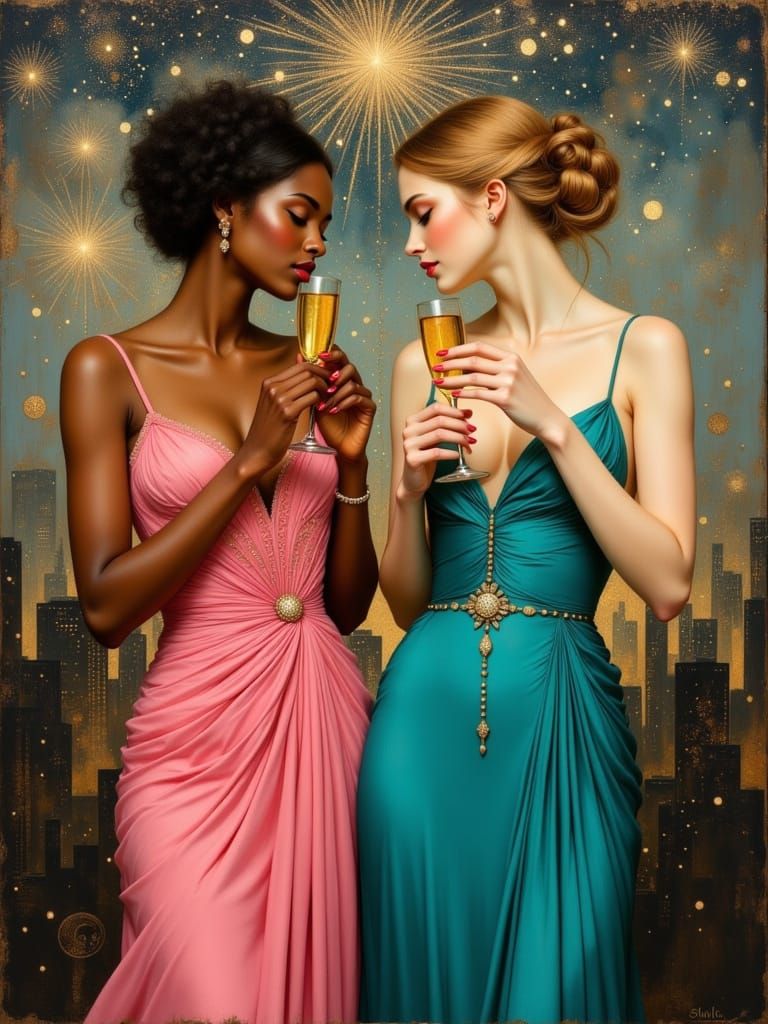 Rococo Flappers in Sparkling Cityscape