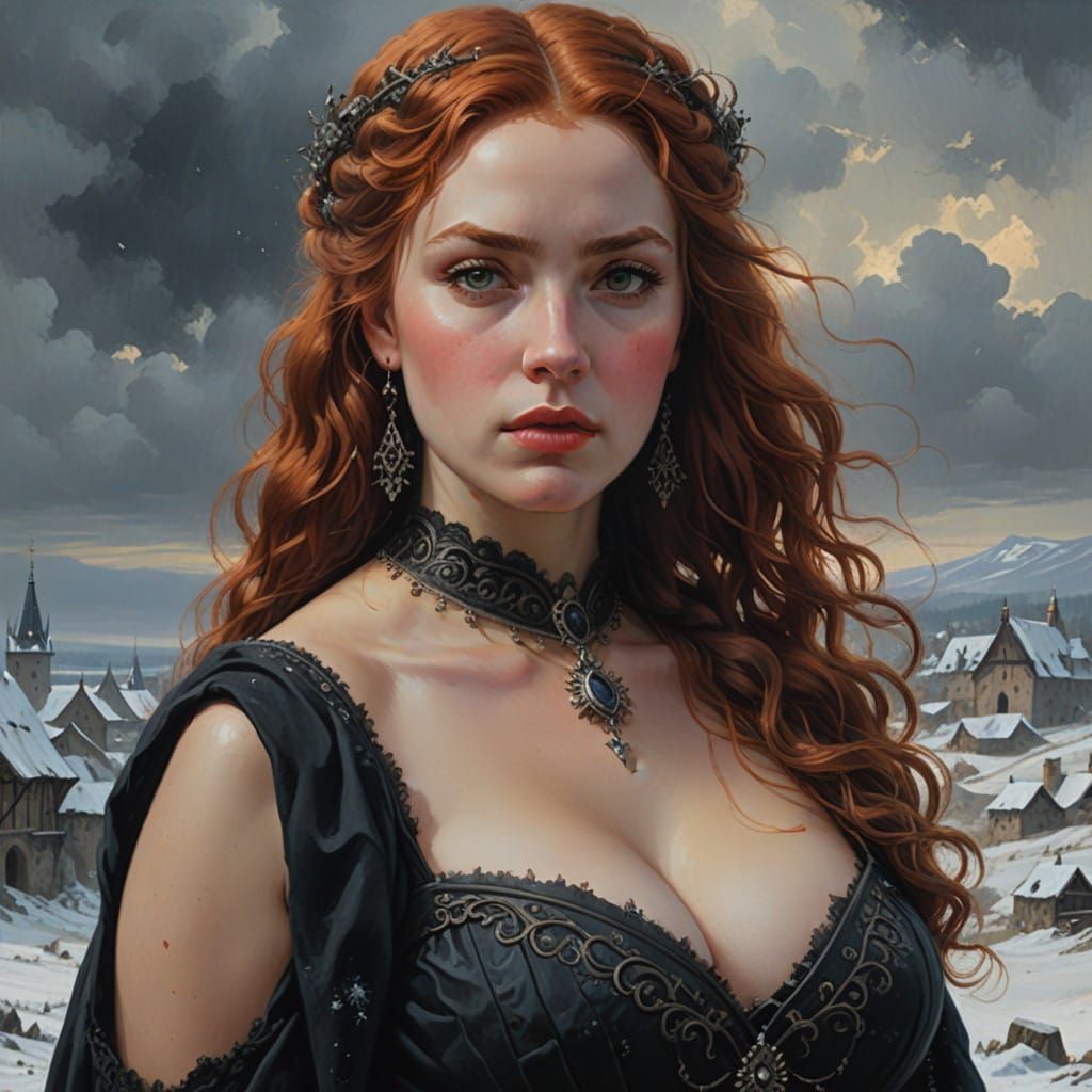Medieval Queen in Dark Fantasy Oil Painting