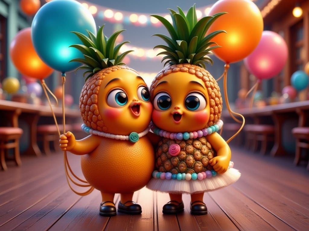 Cute Fruits Dance at Prom in a Colorful Small Town Setting