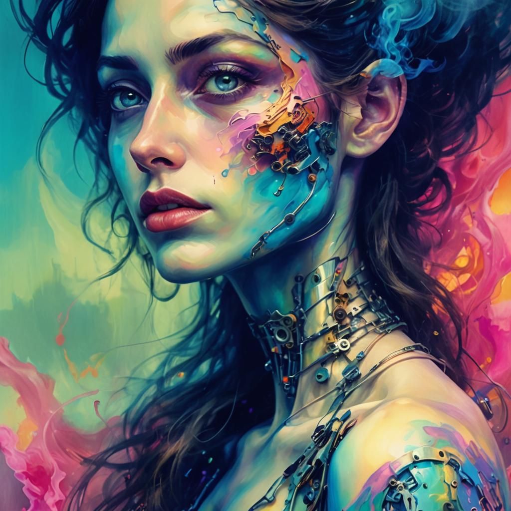 Surreal Biomechanical Woman Portrait in Dreamscape