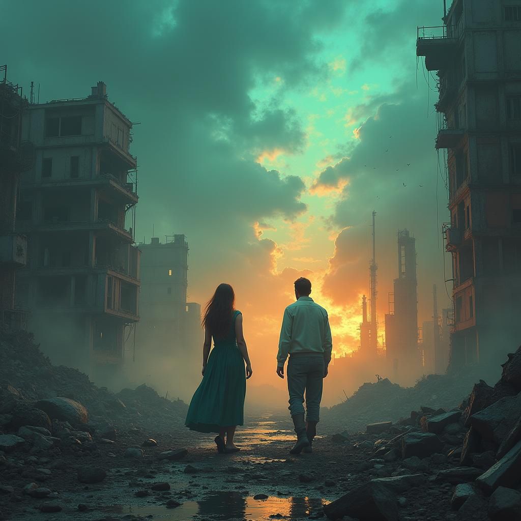 Post-Apocalyptic Meeting in Fantasy Concept Art Style