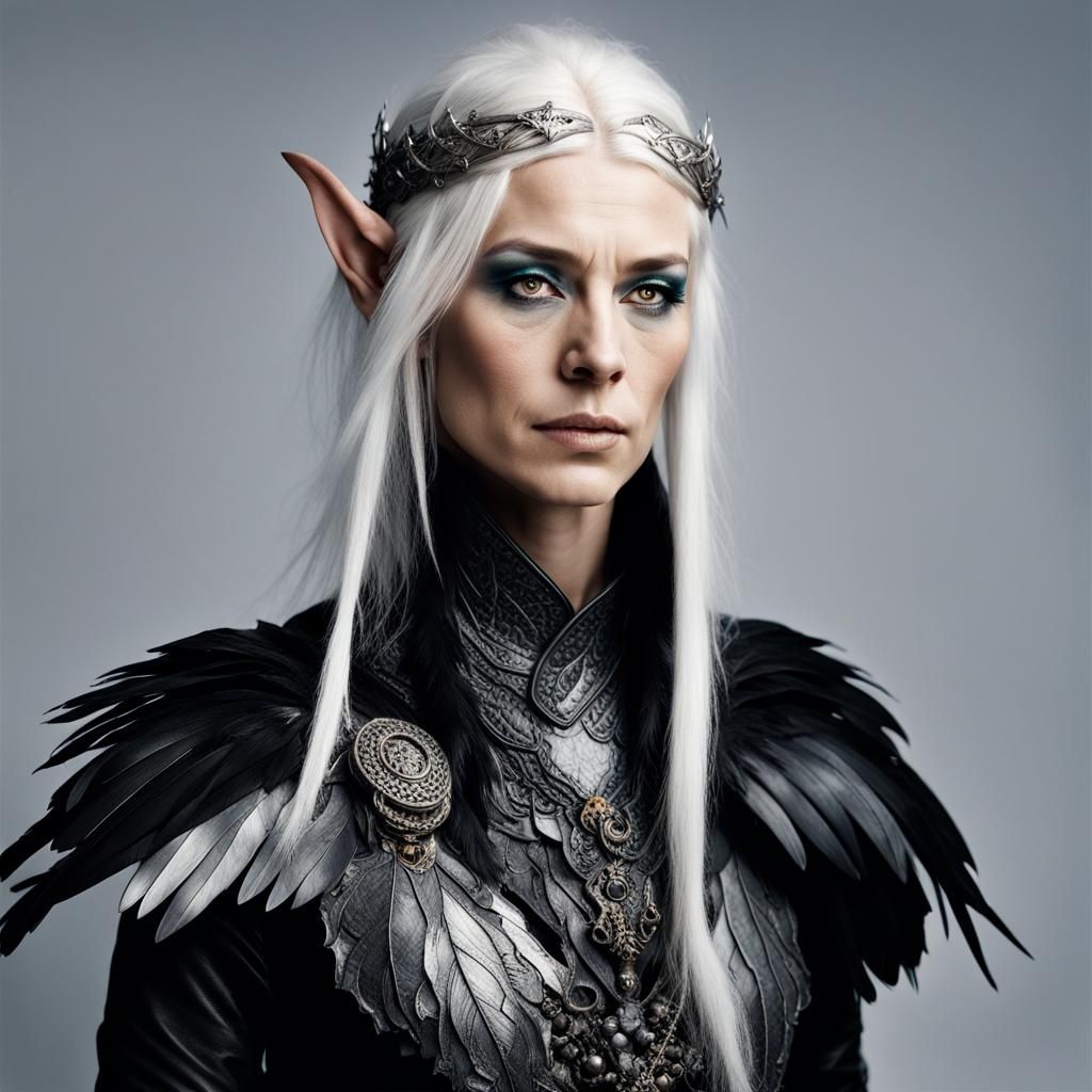 Undead Elven Priestess in Black Feather Armor