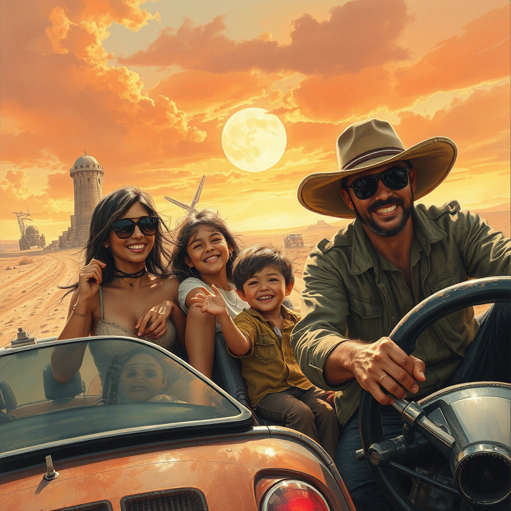 Happy Family Road Trip in Apocalyptic Wasteland
