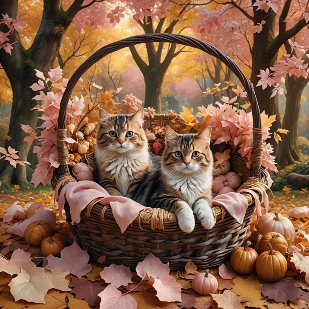 Cute Cat and Dog Cuddle in Autumnal Fantasy