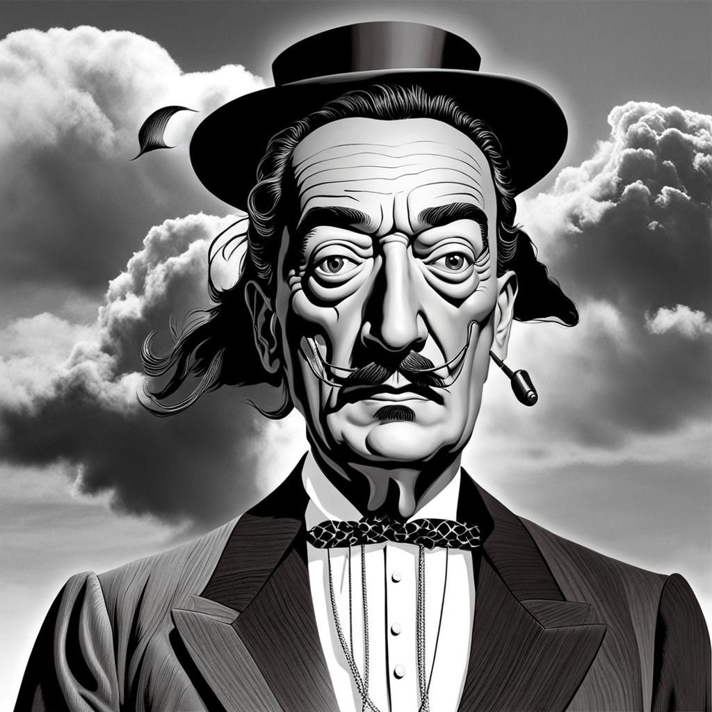 Surreal Dali-Inspired Scene with Faces and Skulls