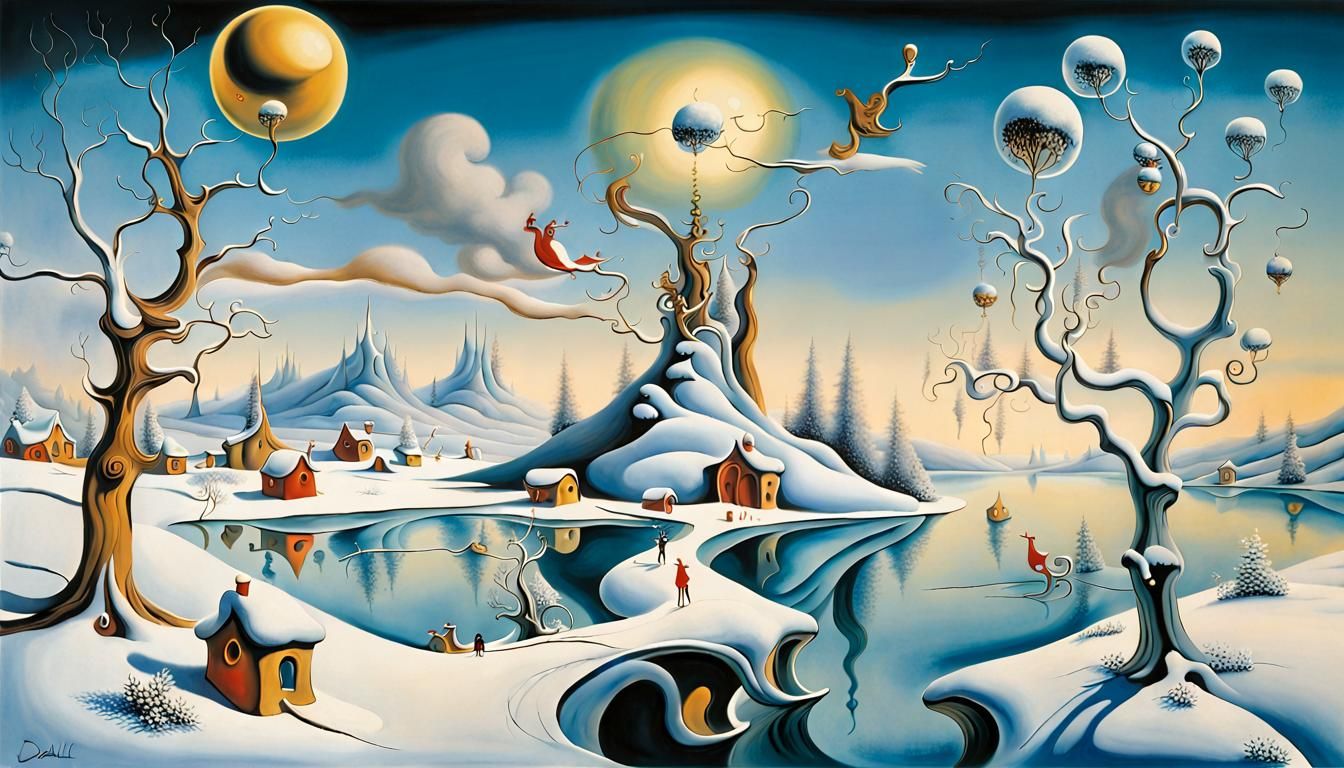 Surreal Winter Wonderland, Maximalist Salvador Dali Style