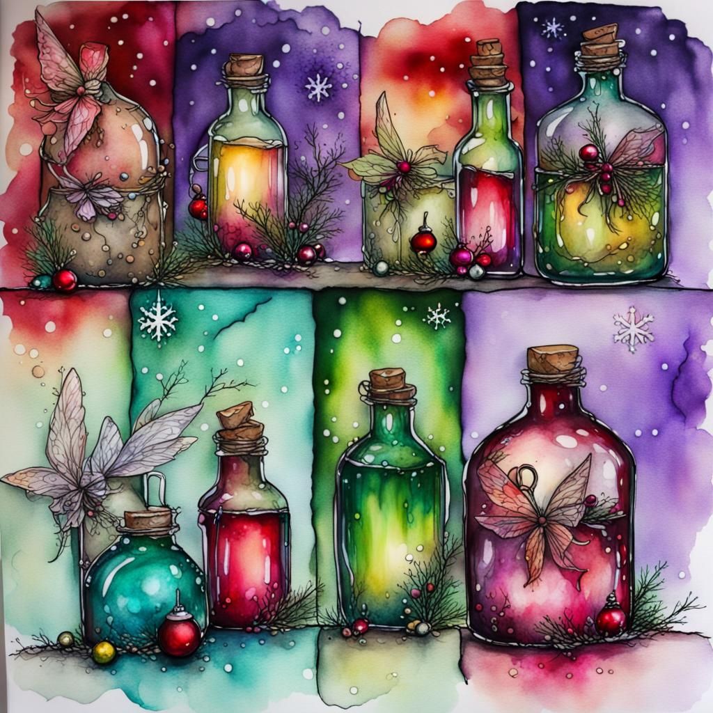 Whimsical Christmas Fairies in Alcohol Inks