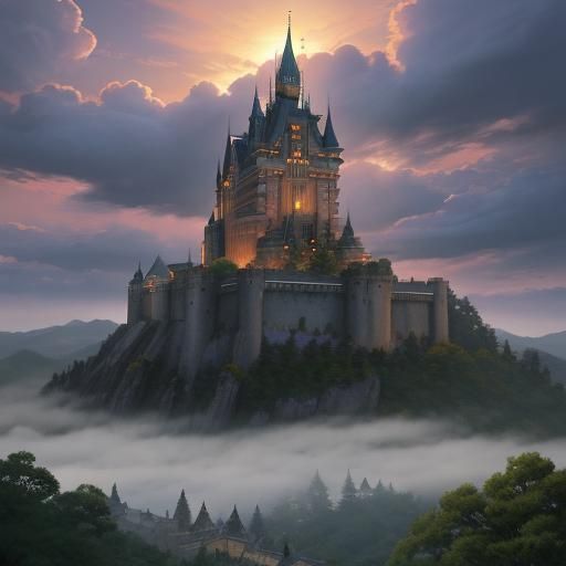 Ancient Fantasy Castle in Mystical Anime City