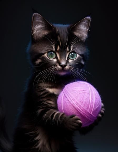 Cute Kitten Plays with Yarn in 3D Digital Art