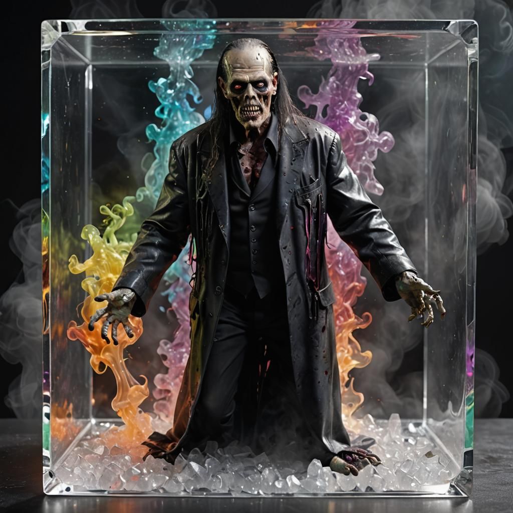 Zombie Wrestler in Glass Cube: Hyperrealistic 3D Render