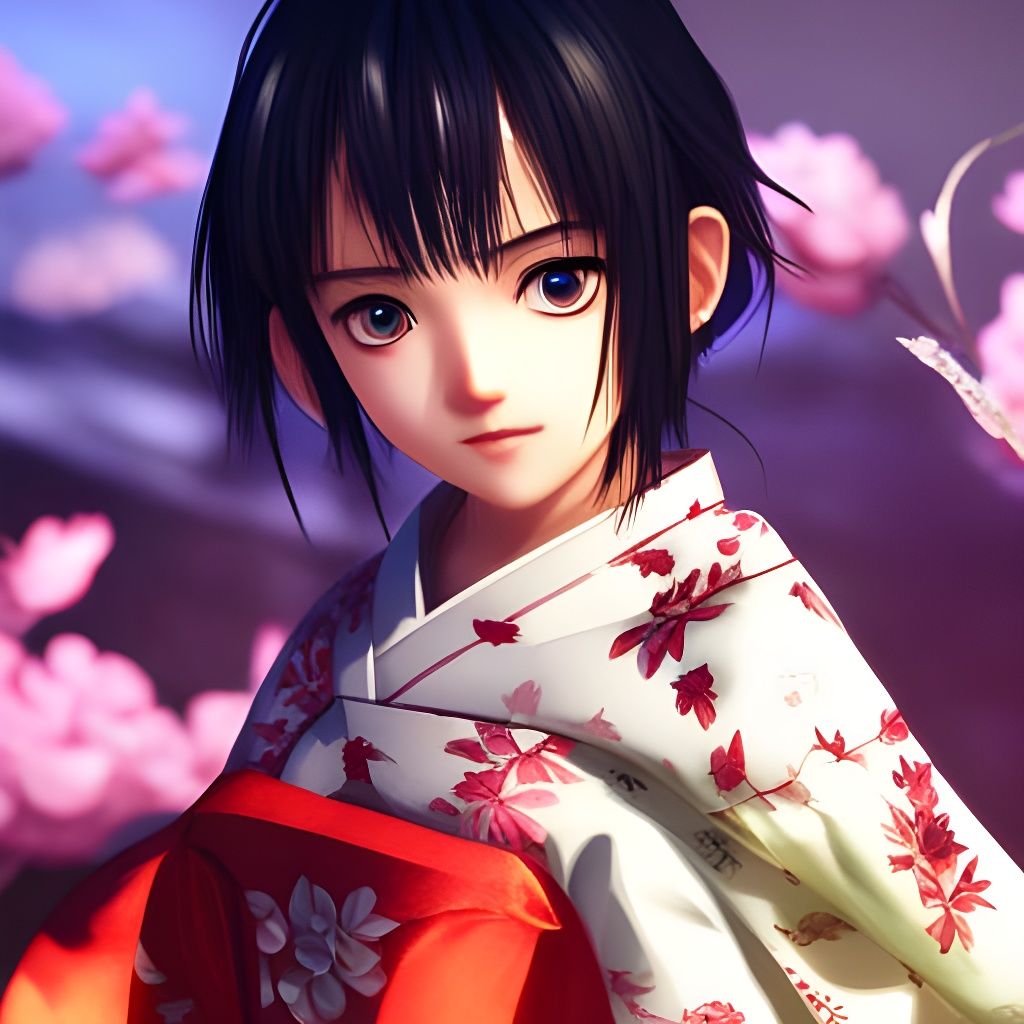 Anime Character in Kimono: Digital Concept Art