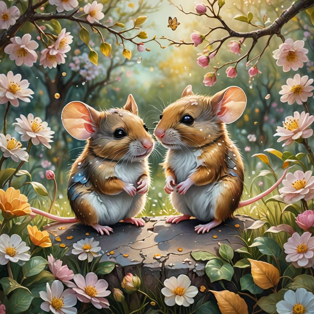 Mice in Love: Hyperrealistic Digital Painting in Whimsical G...