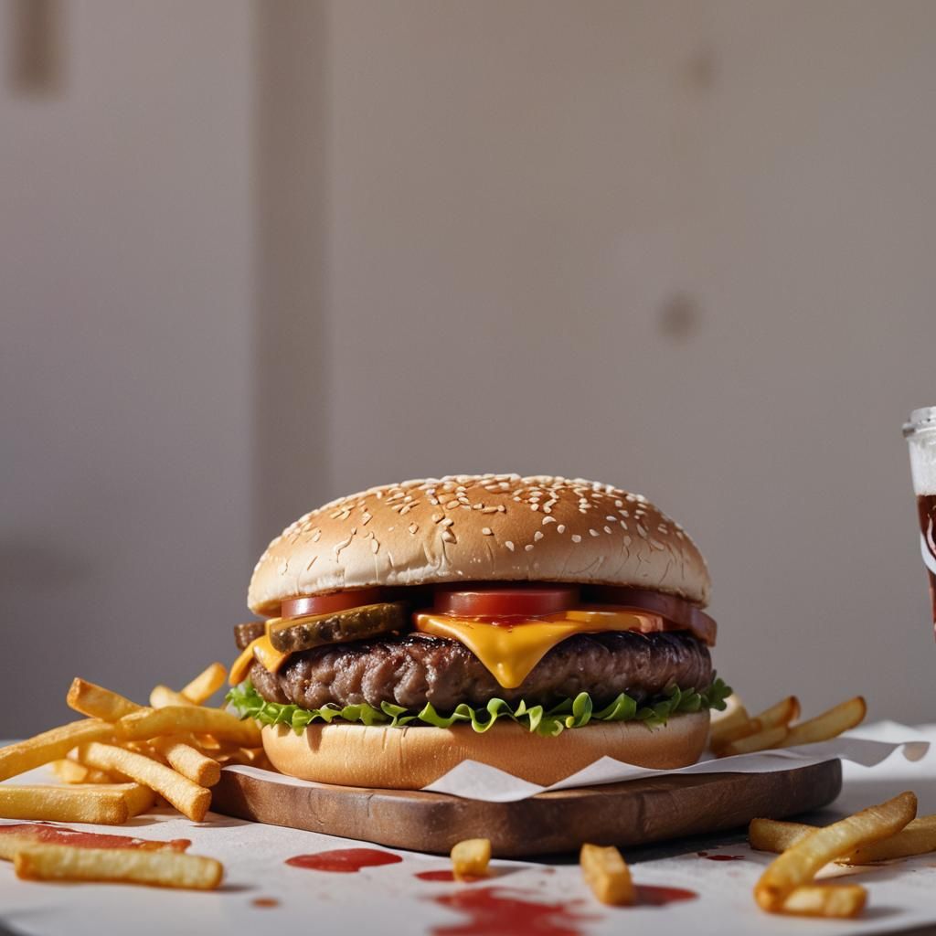 Mouthwatering Hamburger and Fries Still Life in Pop Art Styl...