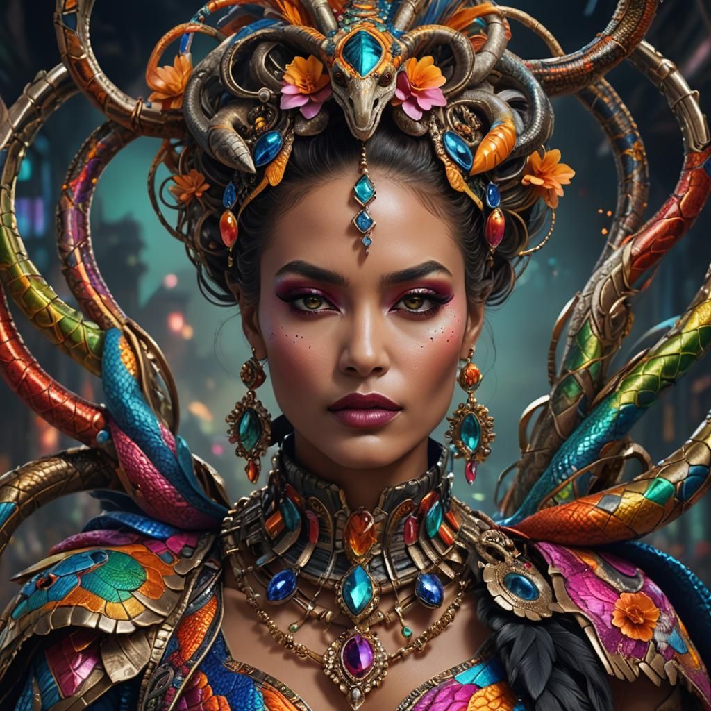 Hyperrealistic Portrait of Woman with Boa