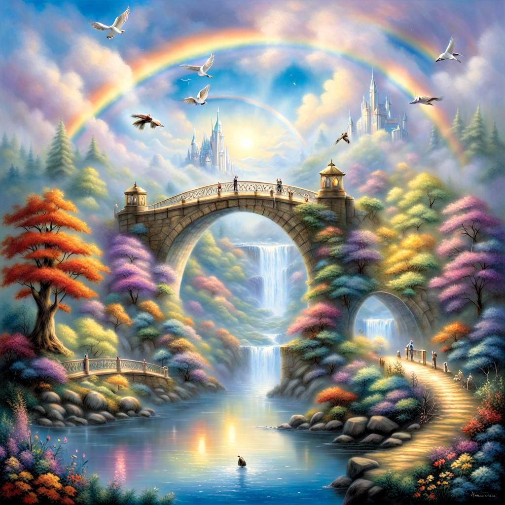 Magical Realm Beyond Rainbow Bridge in Ethereal Style